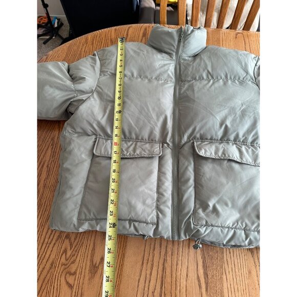 Dazy Oversized Short Puffer Jacket M Beige Full Zip Stand Collar Drawstring Hem - Picture 6 of 10